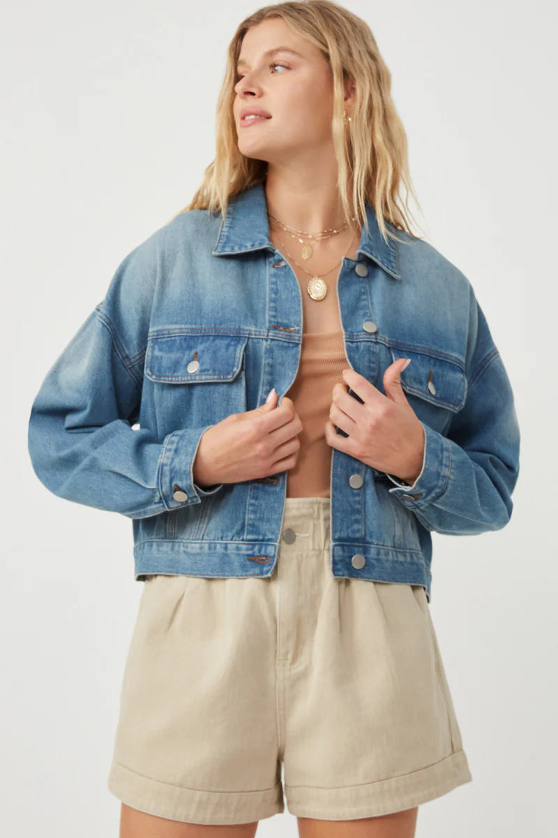 Women's Cargo Pocket Washed Denim Jacket