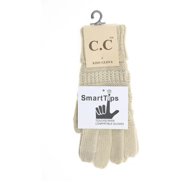 Kids Solid Cable Knit Cc Gloves