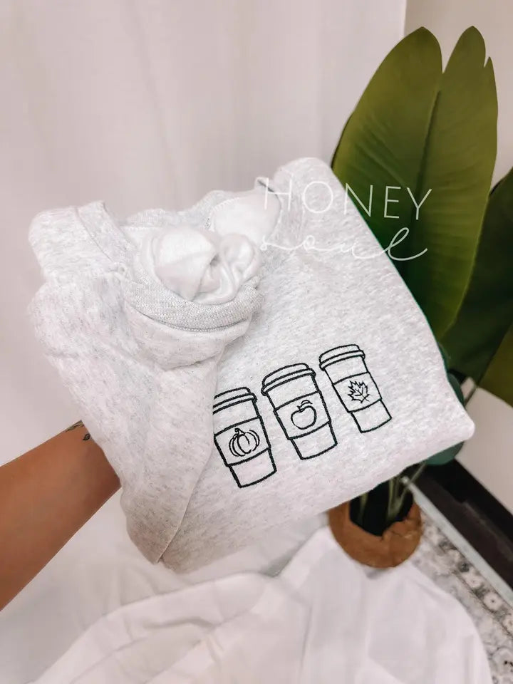 Embroidered Fall Coffee Cups Sweatshirt