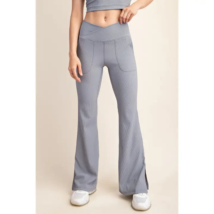 Nylon Rib V Waist Flared Leggings