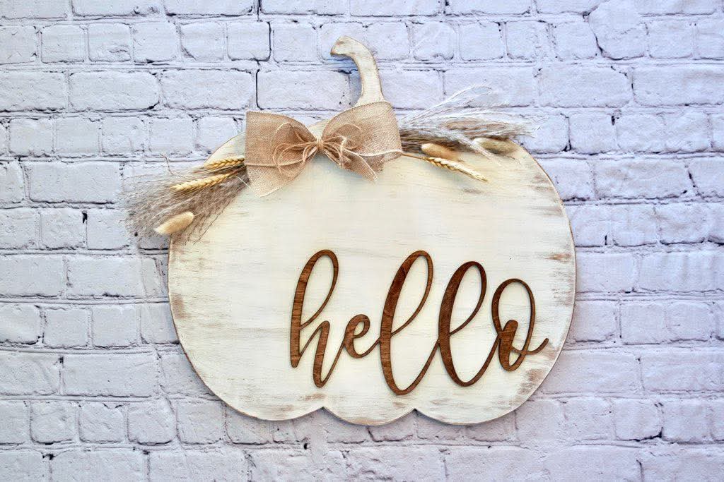 Hello Pumpkin Shaped Door Hanger