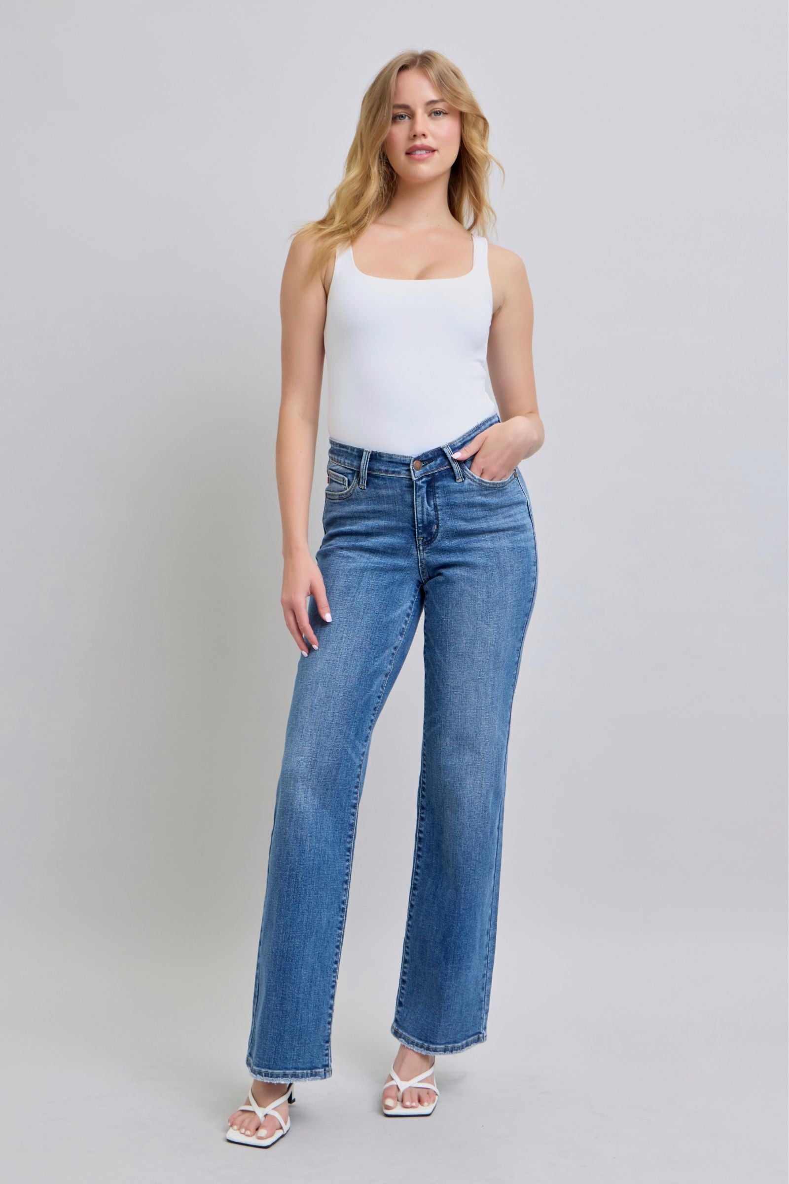 V Front Vintage Wash Straight Fit Judy Blue Jeans