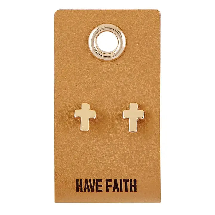 Leather Tag w/ Cross Earrings