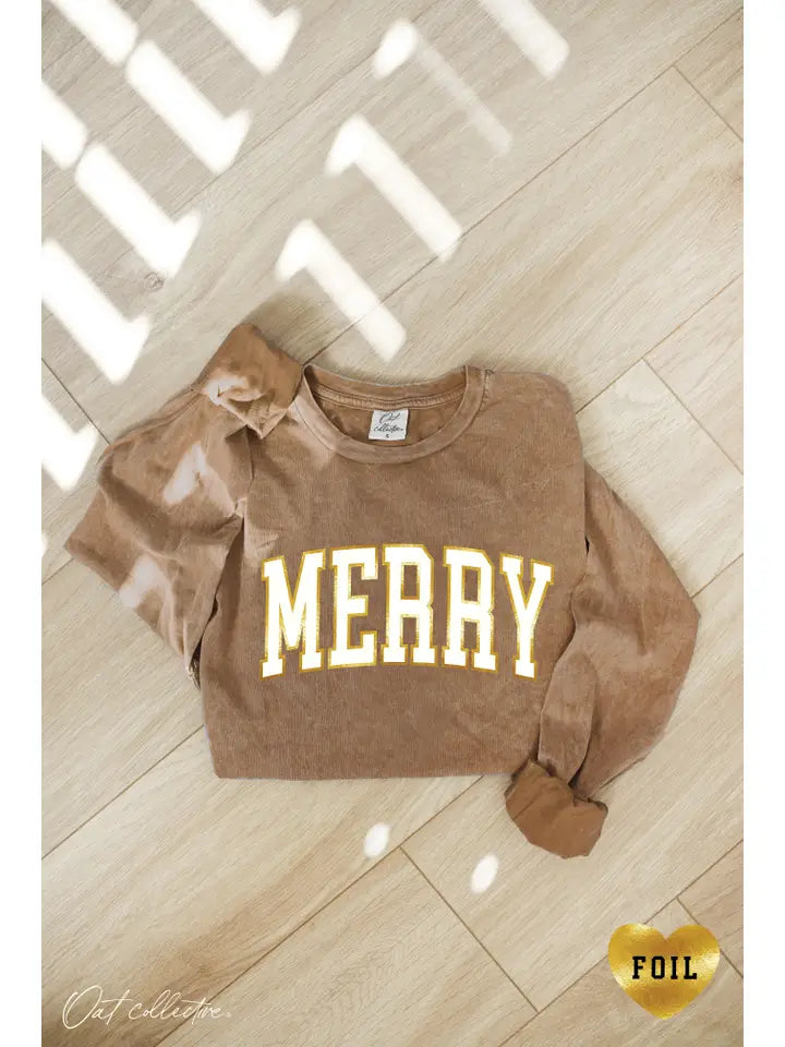 Merry Foil Mineral Washed Long Sleeve Graphic