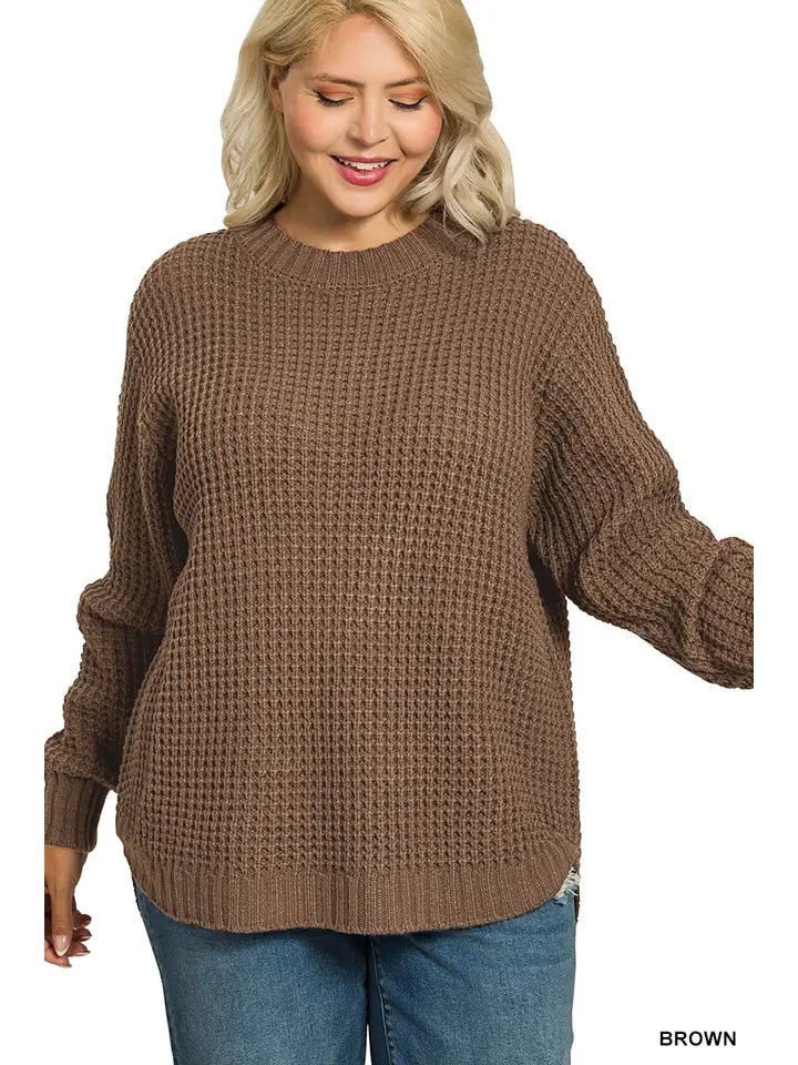 Plus Size Basic Waffle Sweater