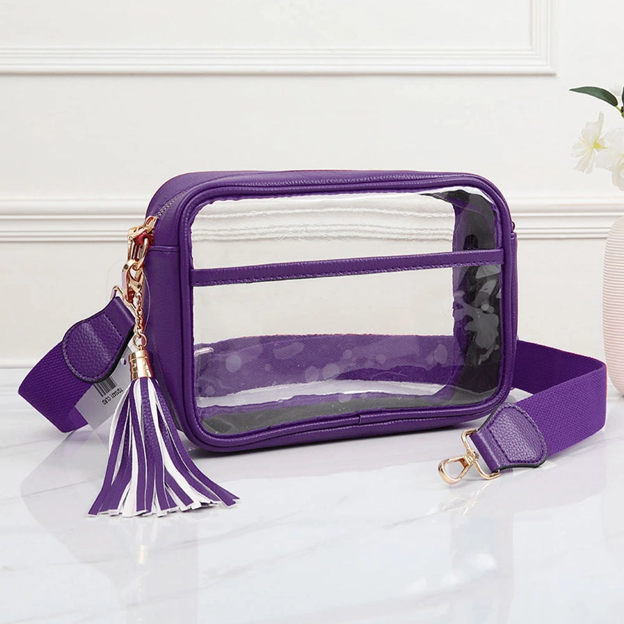 Faux Leather Transparent Rectangular Crossbody Bag