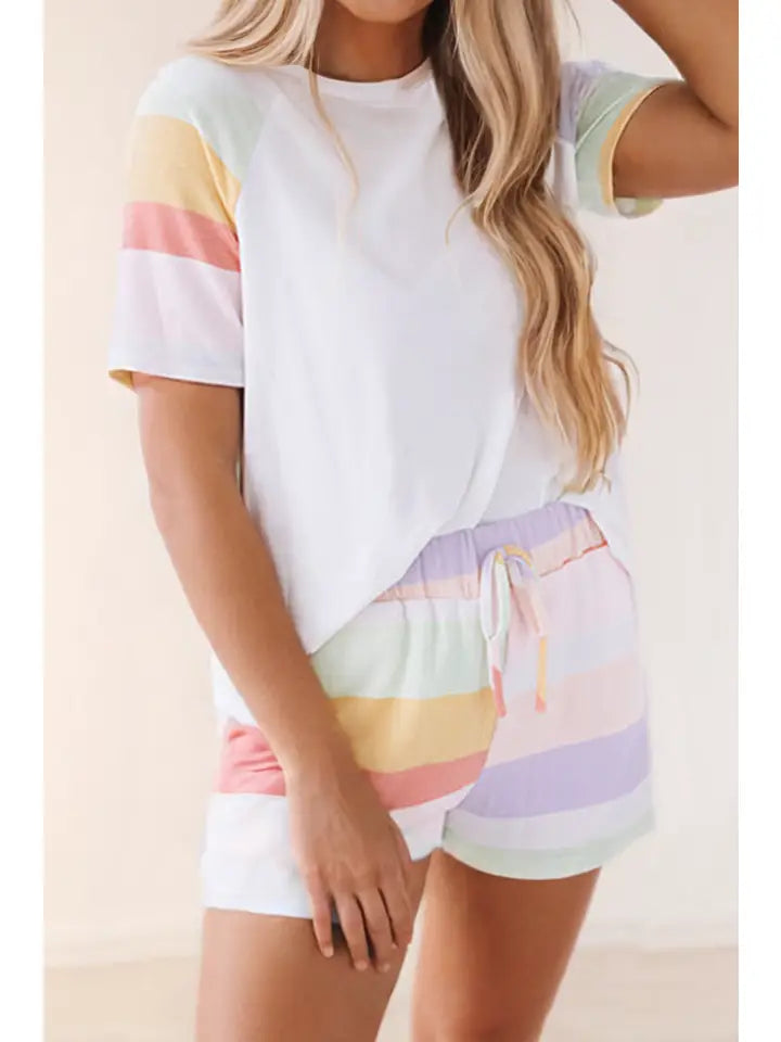 Rainbow Clashing Shirt and Short 2pcs Lounge Set