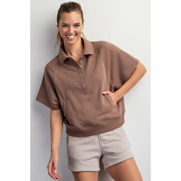 French Terry Short Sleeve Collared Top