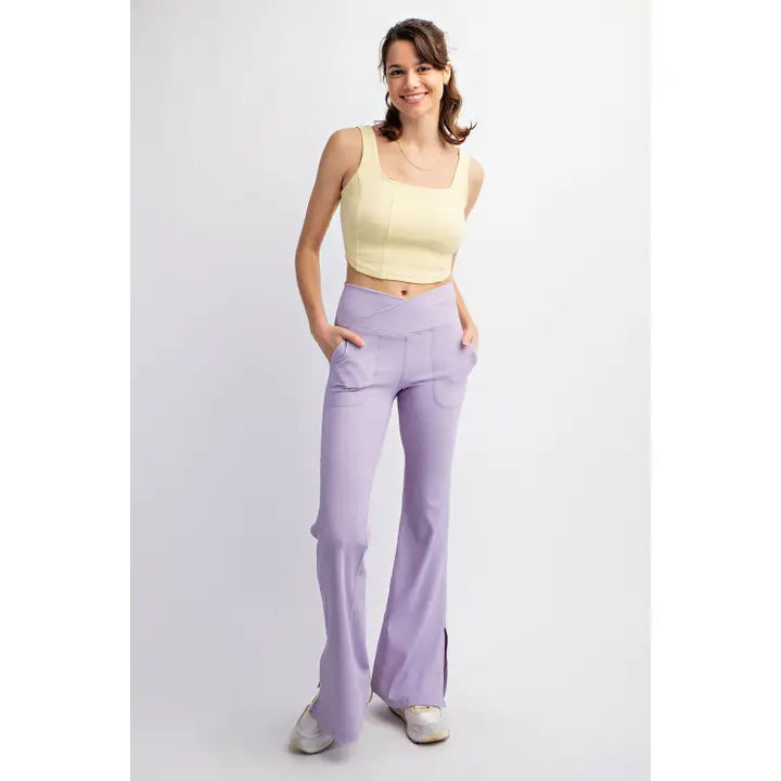 Nylon Rib V-Waist Flared Legging